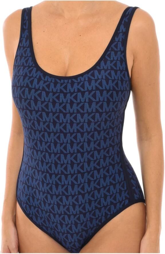 Michael Kors Klassieke zwempak met Minilogo Print Blue Dames