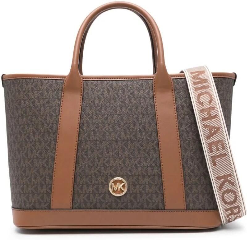 Michael Kors Luisa Medium Signature Logo Schoudertas Brown Dames