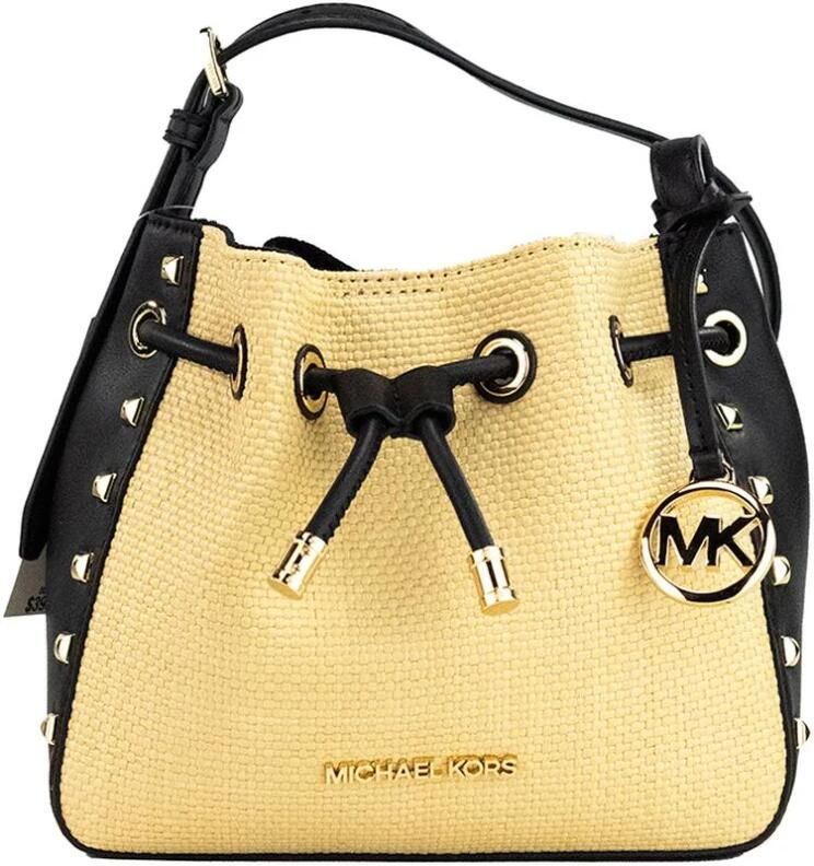 Michael Kors Phoebe Kleine Strooien Handtas met Noppen van Kunstleer Beige Dames