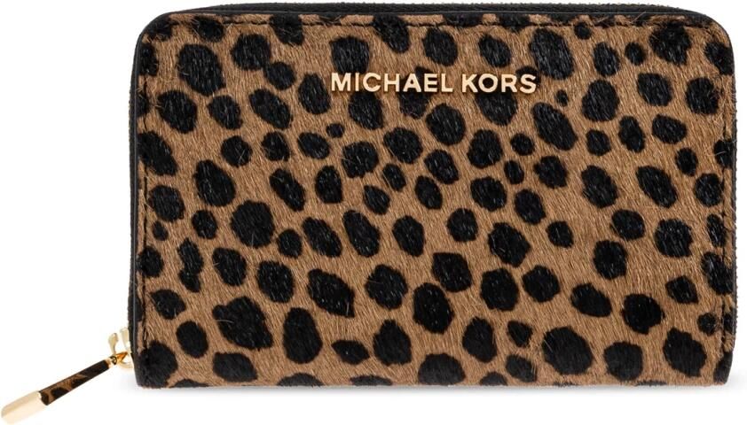 Michael Kors pony hair leren portemonnee Jet Set met panterprint bruin