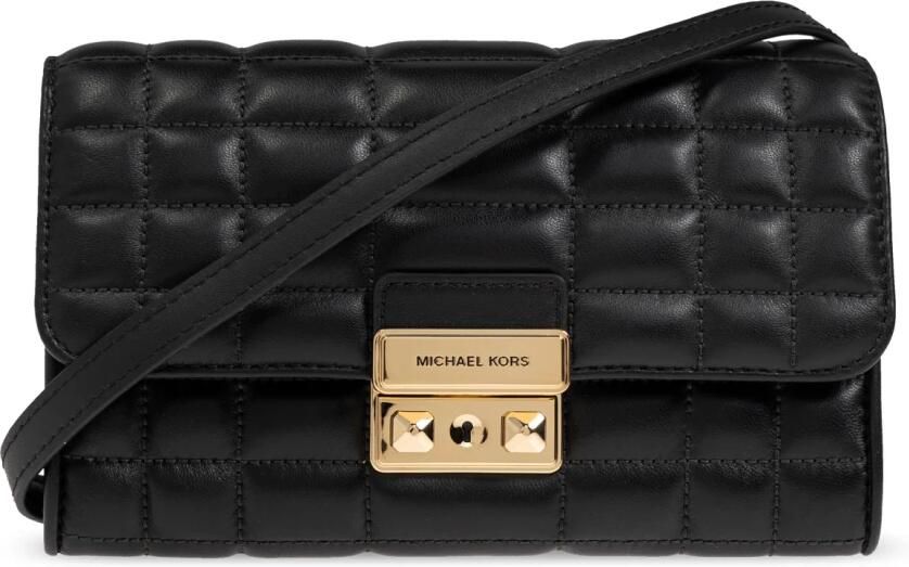 Michael Kors Zwarte Leren Schoudertas Flap Sluiting Black Dames