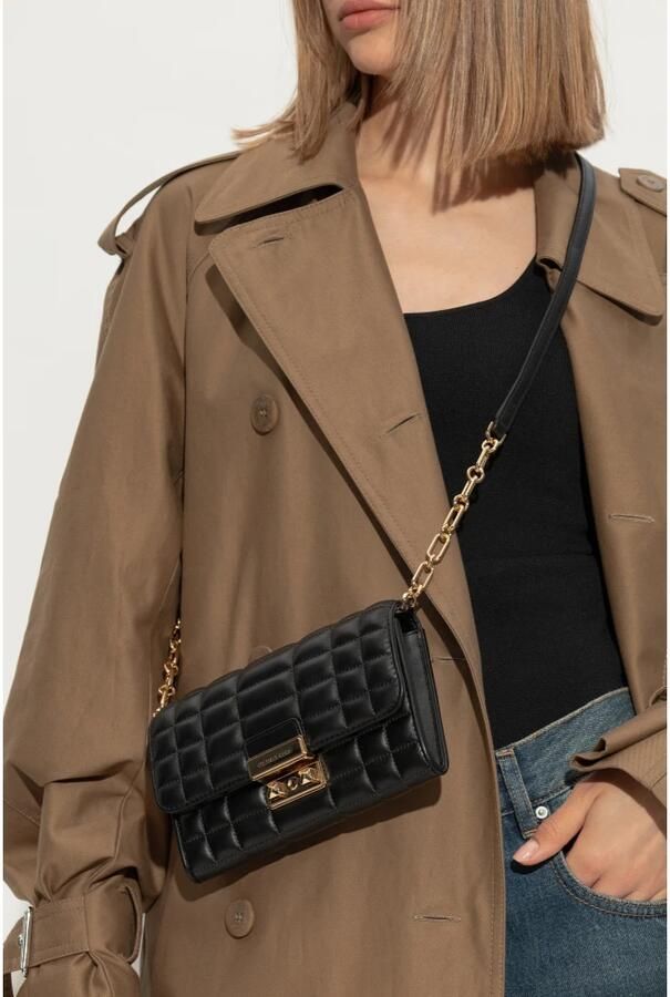 Michael Kors Zwarte Leren Schoudertas Flap Sluiting Black Dames - Foto 4