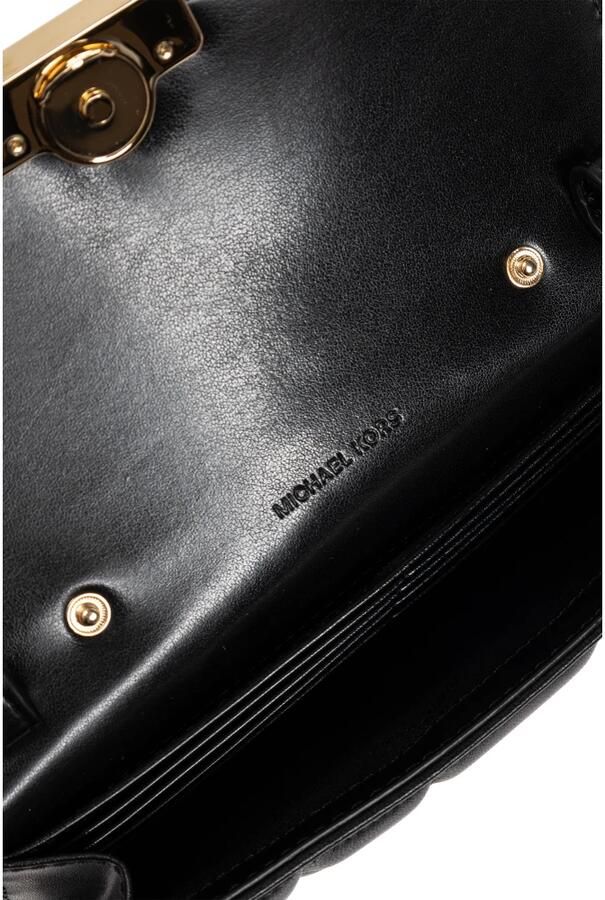 Michael Kors Zwarte Leren Schoudertas Flap Sluiting Black Dames - Foto 5