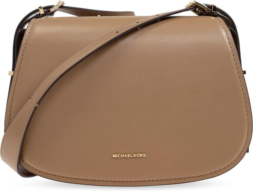 Michael Kors Leren Crossbody Tas met Magnetische Flap Beige Dames