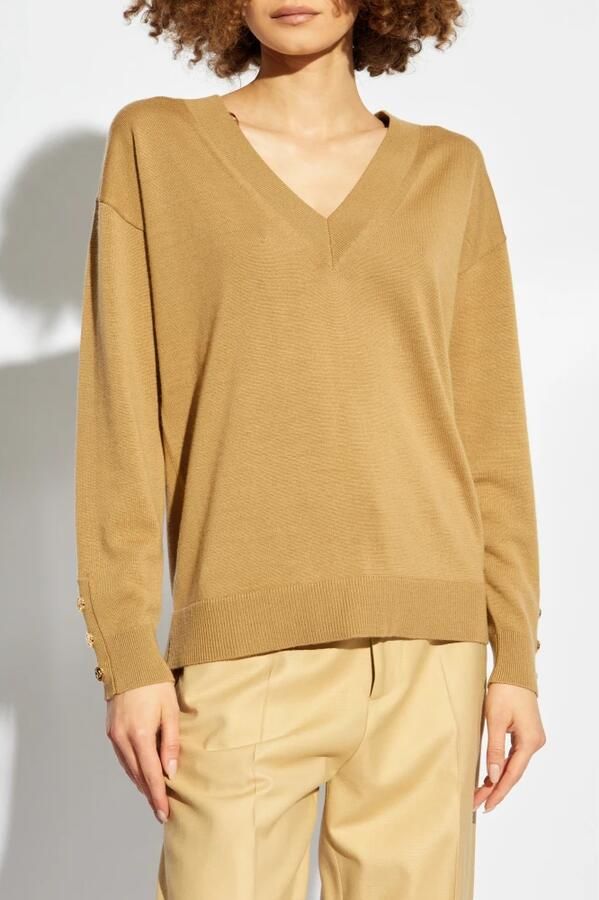 Michael Kors Merino V-hals trui met knoopsluiting op de mouw Brown Dames - Foto 3