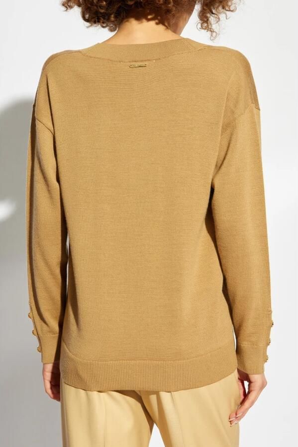 Michael Kors Merino V-hals trui met knoopsluiting op de mouw Brown Dames - Foto 4