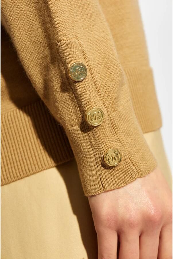 Michael Kors Merino V-hals trui met knoopsluiting op de mouw Brown Dames