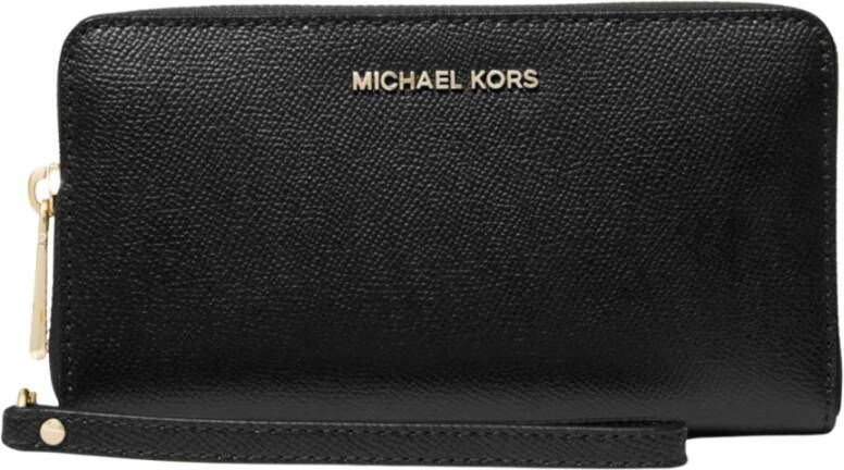 Michael Kors Zwarte portemonnee van kruisgraanleer met smartphone-polszak Black Dames