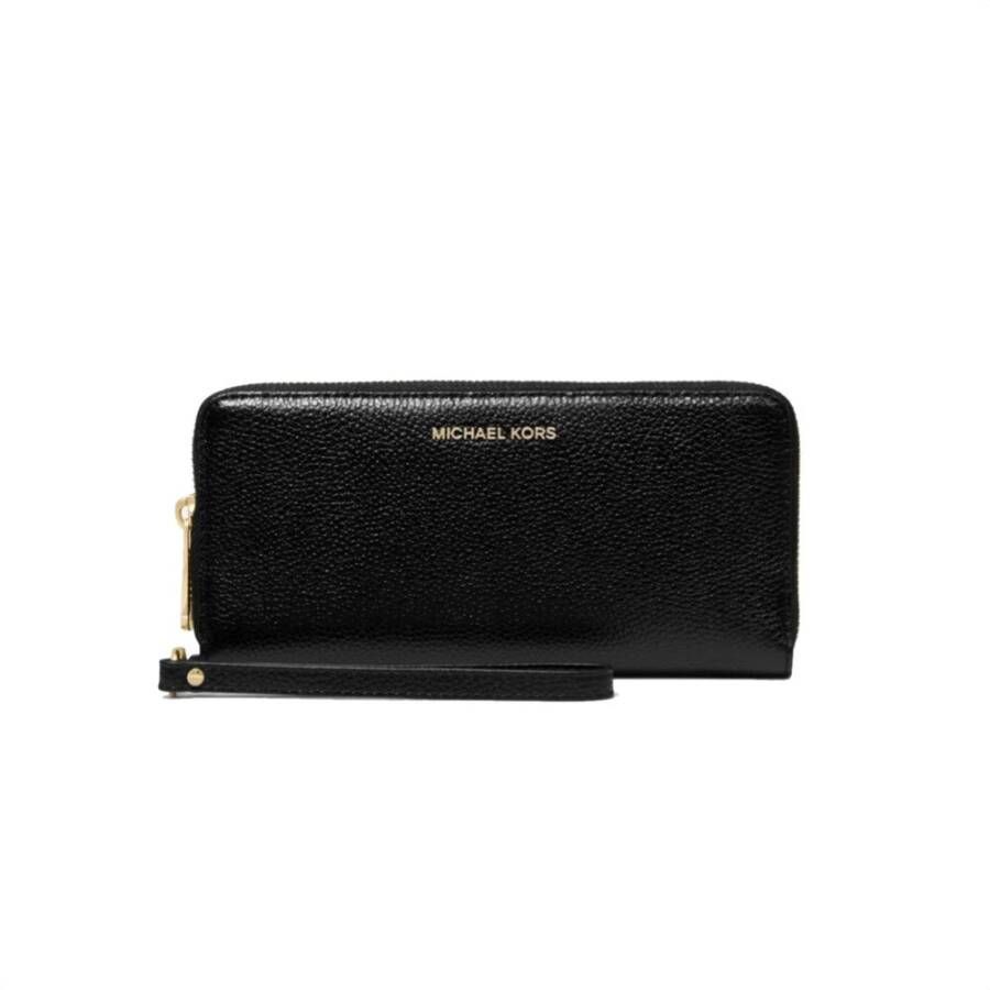 Michael Kors Zwarte portemonnee van generfd leer met gouden logodetails Black Dames