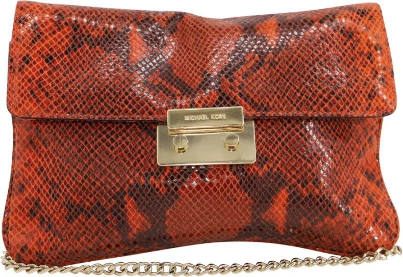 Michael Kors Pre-owned Slangprint slanke klep kettingzak Oranje Dames