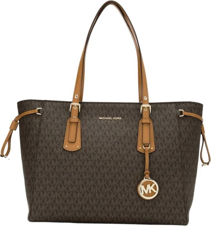 Michael Kors Bruine Canvas Tote Tas met Gouden Details Brown Dames