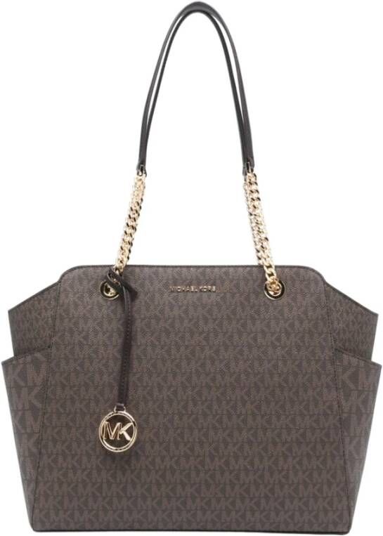 Michael Kors Jacquelyn Leren Tote Tas Bruin Brown Dames