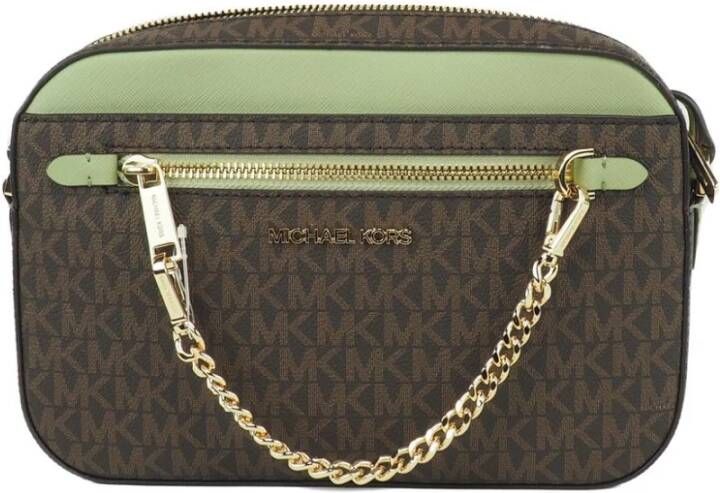 Michael Kors Jet Set Large EW Bruin Salie PVC Leren Rits Ketting Crossbody Handtas Green Dames