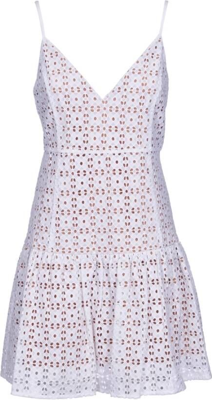 Michael Kors Witte Katoenen Jurk met Fijne Bandjes en Oogjesborduursel White Dames