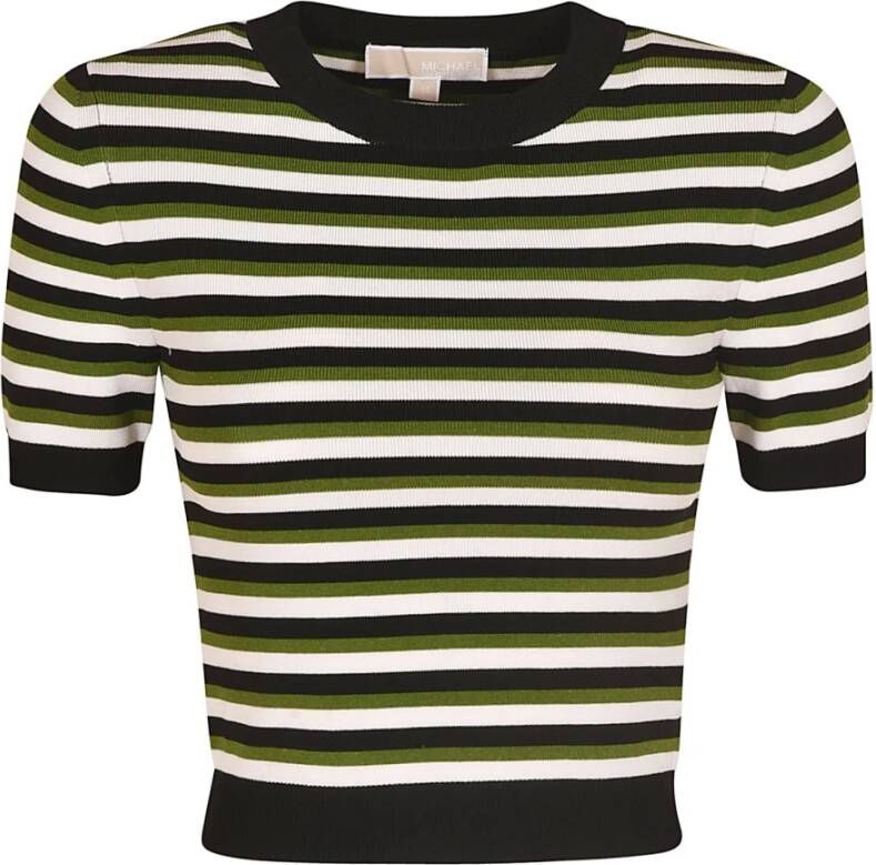 Michael Kors Tri Color Stripe T-shirt Zwart Dames