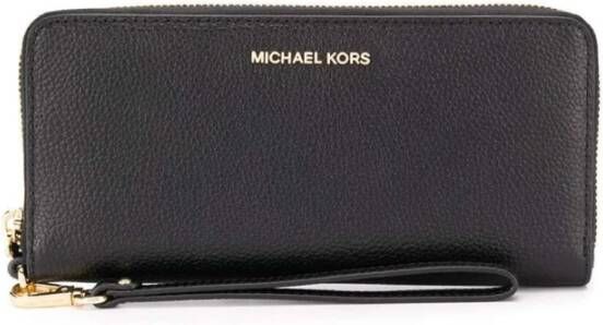 Michael Kors Zwarte portemonnee van generfd leer met gouden logodetails Black Dames