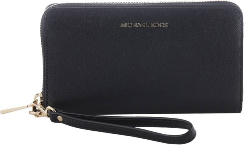 Michael Kors Zwarte portemonnee van kruisgraanleer met smartphone-polszak Black Dames