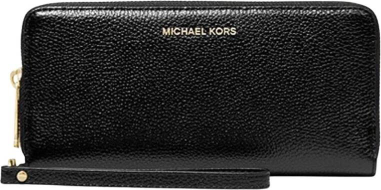 Michael Kors Zwarte portemonnee van generfd leer met gouden logodetails Black Dames