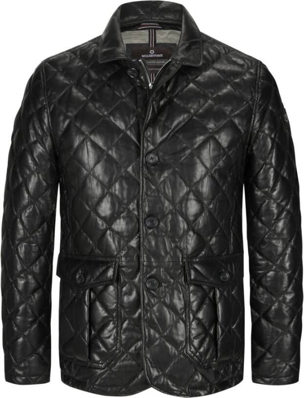 Milestone Stijlvolle leren jas Black Heren
