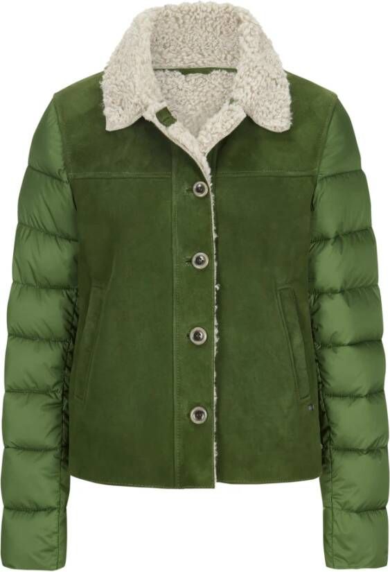 Milestone Gebonden Geitenleren Jas met Nylon Inzetstukken Groen Dames