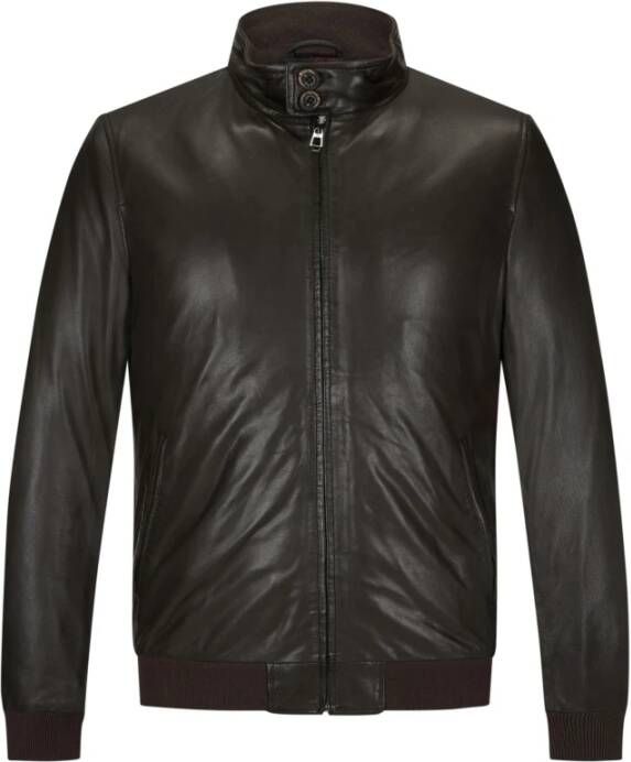 Milestone Bruine lamsvacht leren jas klassieke stijl Brown Heren