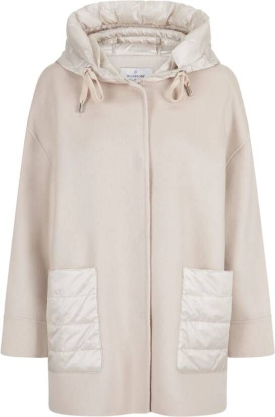 Milestone Casual Wollen Cape met Gewatteerde Capuchon Beige Dames
