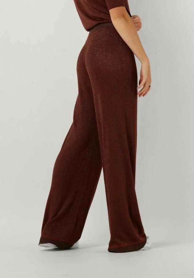 MINUS Dames Broeken Allie High Waisted Wide Leg Metallic Knit Pant Bruin - Foto 3