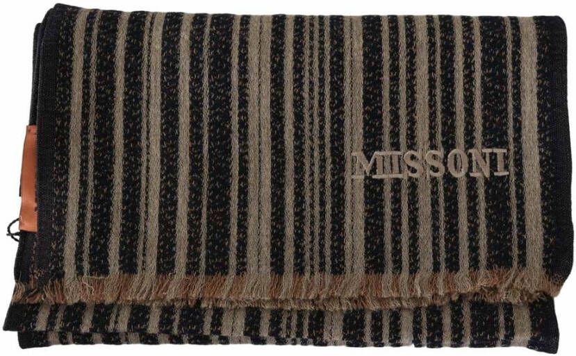 Missoni Multicolor Striped Wool Uni Neck Wrap Shawl Scarf One Size Zwart Heren