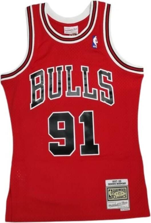 Mitchell & Ness Bulls Rodman T -shirt 91 stamped straps Rood Heren