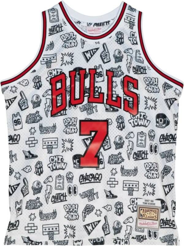 Mitchell & Ness Bulls Tony Kukoc Jersey T -shirt Wit Heren