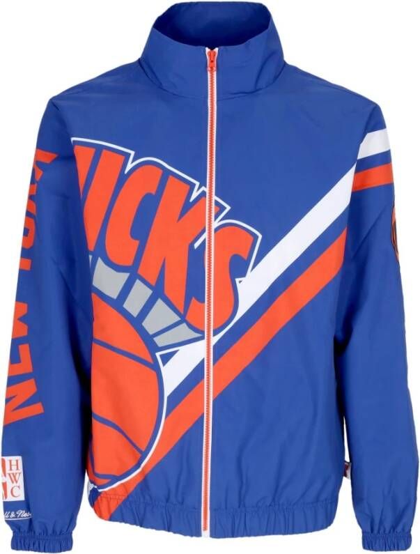 Mitchell & Ness Stijlvolle NBA Logo Warm Up Jas Blue Heren