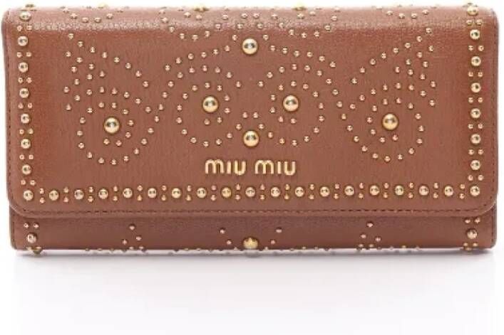 Miu Pre-owned Leather wallets Bruin Dames