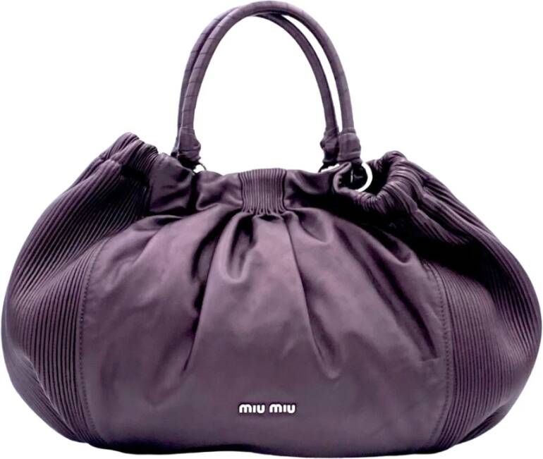 Miu Pre-owned Miu bag in metallic purple pleated leather Paars Dames
