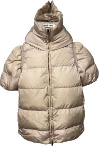 Miu Pre-owned Miu Short Sleeve Quilted Down Puffer Jacket in Beige Nylon Beige Dames
