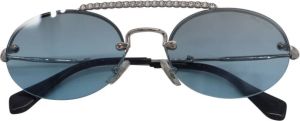 Miu Pre-owned Oval Sunglasses With Rhinestone Bar Blauw Dames