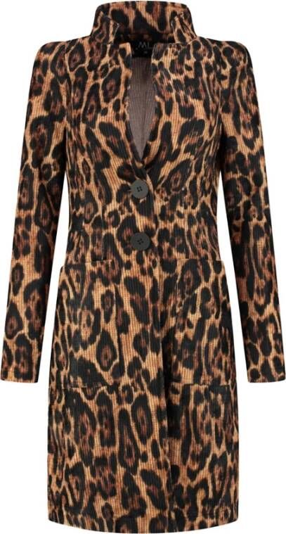 ML Collections Slanke Lange Blazer met Luipaardprint Bruin Dames