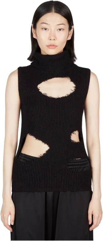 MM6 Maison Margiela Gedistresseerde Roll Neck Sweater met Uitgesneden Details Zwart Dames