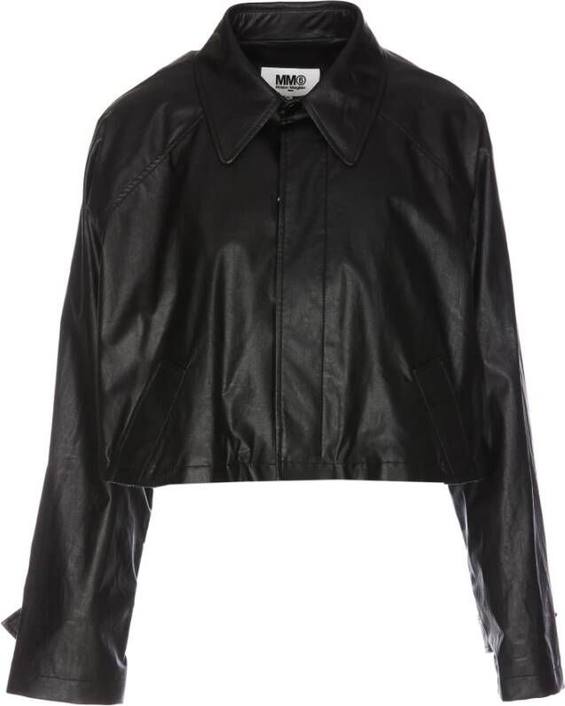 MM6 Maison Margiela Leather Jackets Zwart Dames