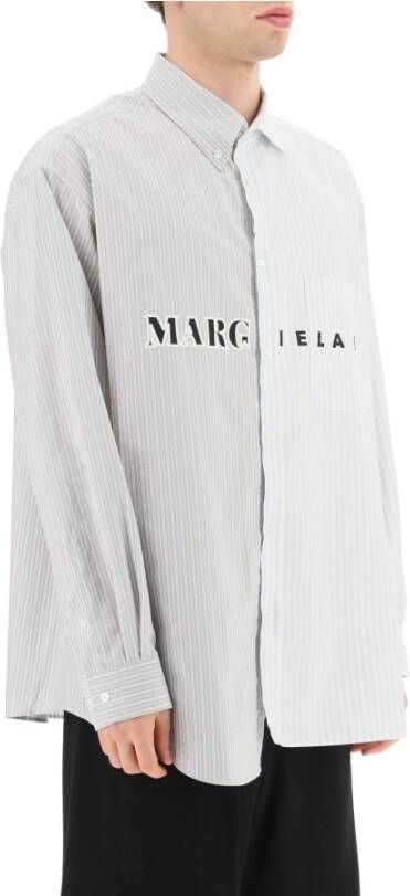 MM6 Maison Margiela logo print striped asymmetric shirt Wit Heren