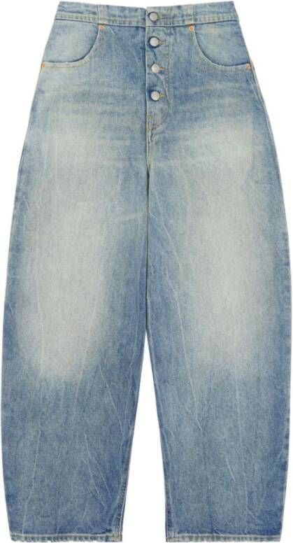 MM6 Maison Margiela Tapered Jeans met Knoopsluiting en Gewassen Motief Blue Dames