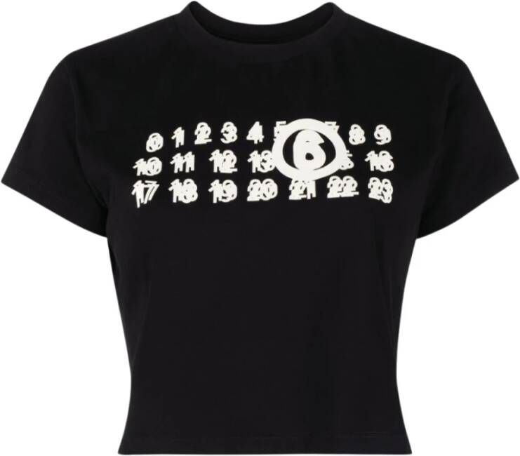 MM6 Maison Margiela Nummer-Print Zwart T-shirt Handtekening Stijl Zwart Dames