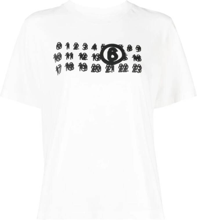 MM6 Maison Margiela Nummers Motief Crew-Neck T-Shirt White Dames