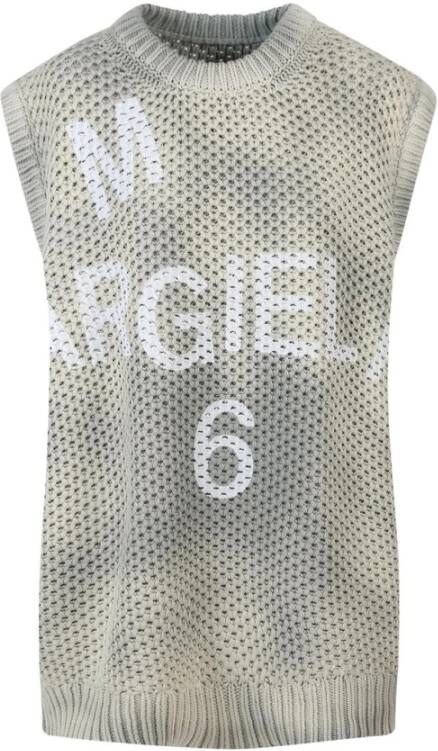 MM6 Maison Margiela Oversized Mouwloze Katoenen Top met Vest Effect Beige Dames