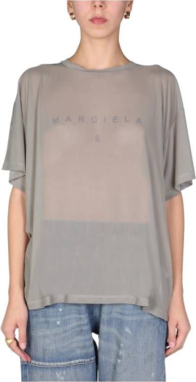 MM6 Maison Margiela T-Shirt met Logo Print Grijs Dames