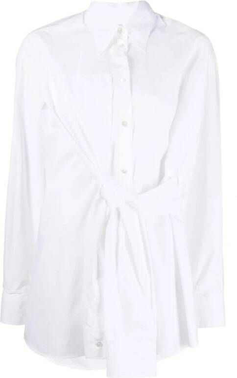 MM6 Maison Margiela Witte Katoenen Geknoopte Voorkant Shirt White Dames