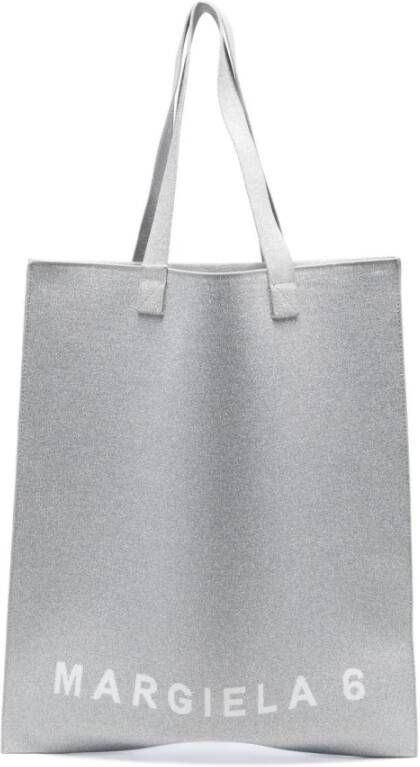 MM6 Maison Margiela Lurex Tote Bag met Jacquard Logo Gray Dames