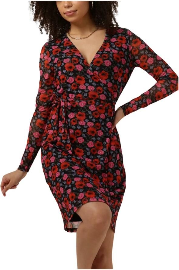 Modström gebloemde semi-transparante wikkeljurk BinnaMD print wrap dress zwart roze rood - Foto 2