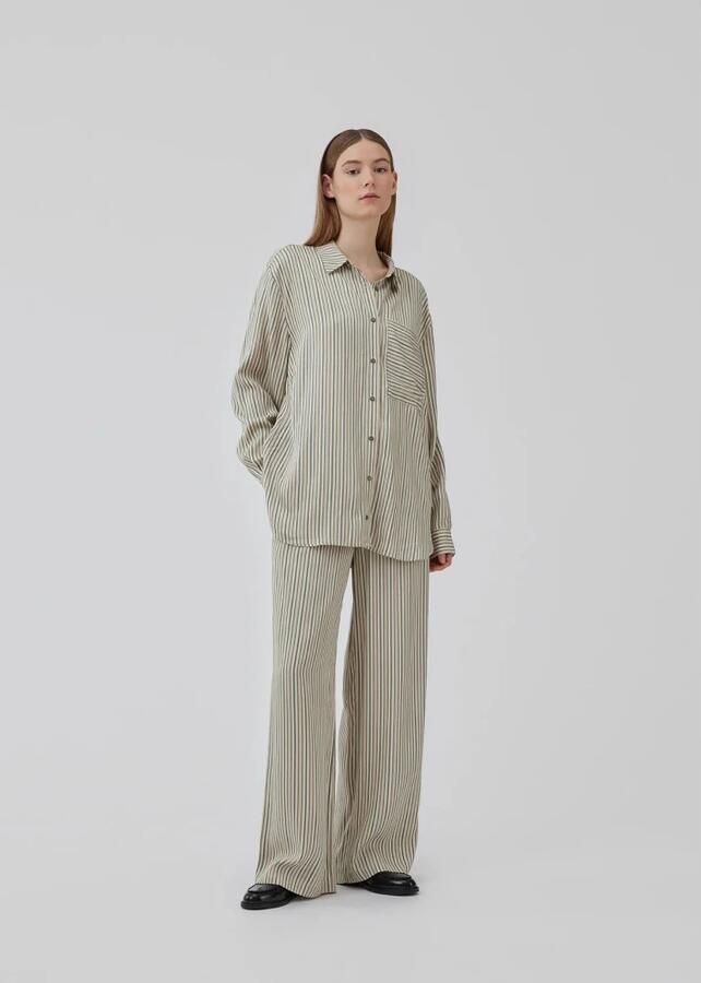 Modström gestreepte straight fit pantalon Hissa bruin ecru grijs - Foto 4