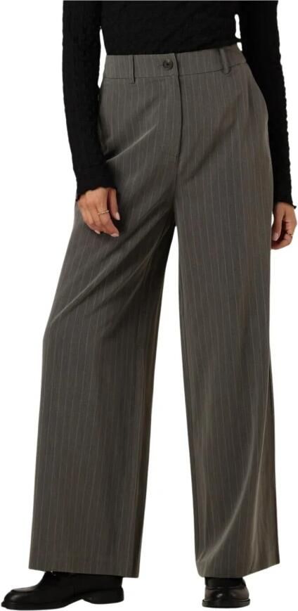 Modström high waist wide leg pantalon Kemma met krijtstreep grijs - Foto 5