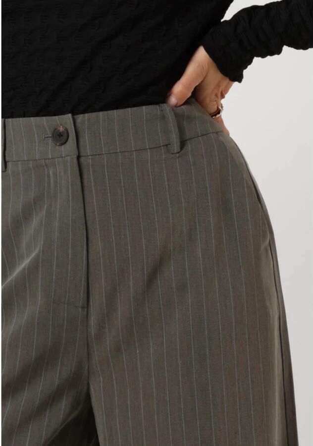 Modström high waist wide leg pantalon Kemma met krijtstreep grijs - Foto 4